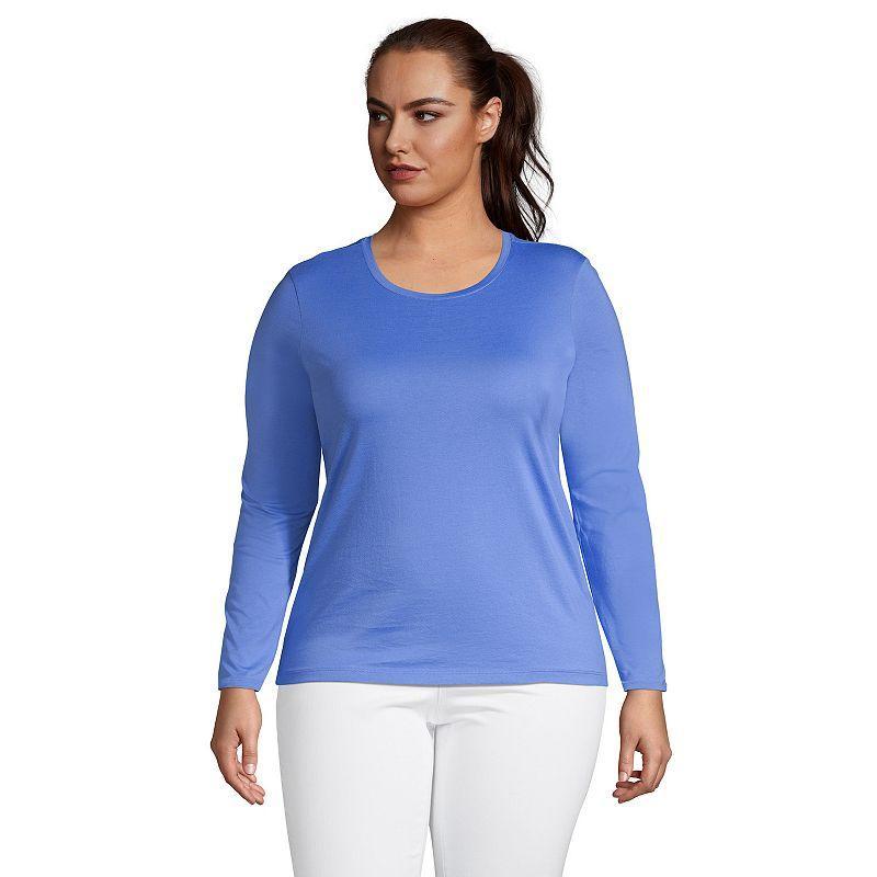 Plus Size Lands' End Long Sleeve Relaxed Supima Cotton Crewneck Tee, Women's, Size: 1XL, Grey Heather Product Image