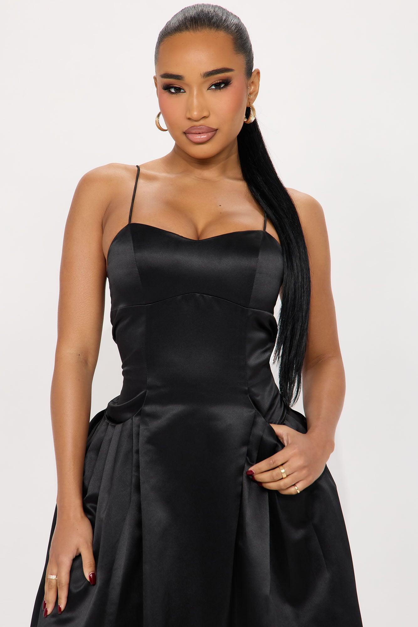 Dream Come True Satin Midi Dress - Black Product Image