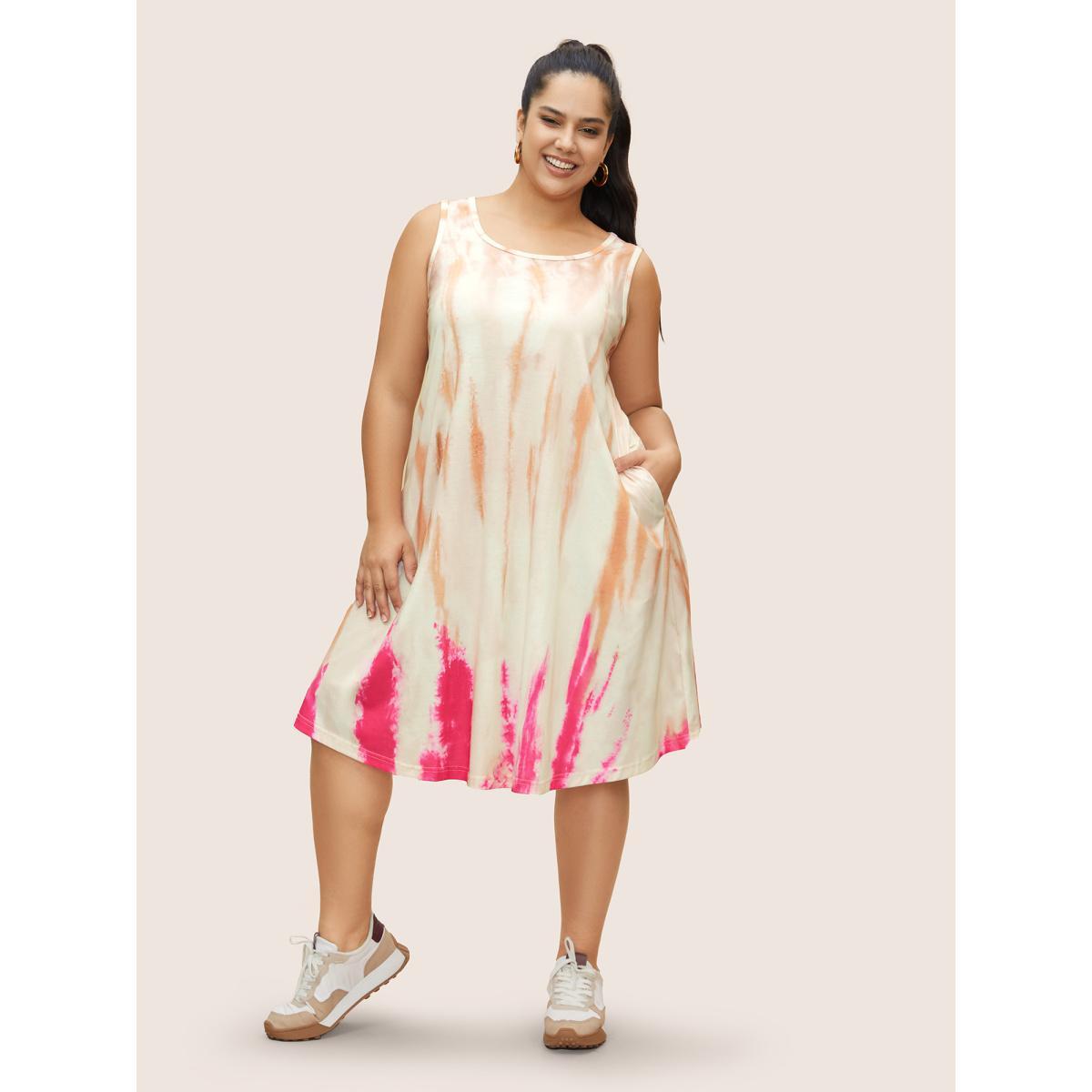Plus Size U Neck Tie Dye Pocket Tank Dress Multicolor Women Casual Non U-neck Sleeveless Curvy BloomChic 28/5X Product Image