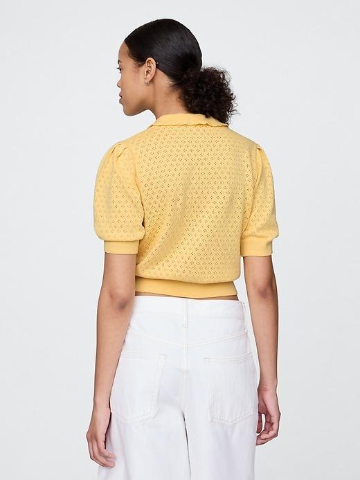 100% Cotton Cropped Pointelle Cardigan Product Image