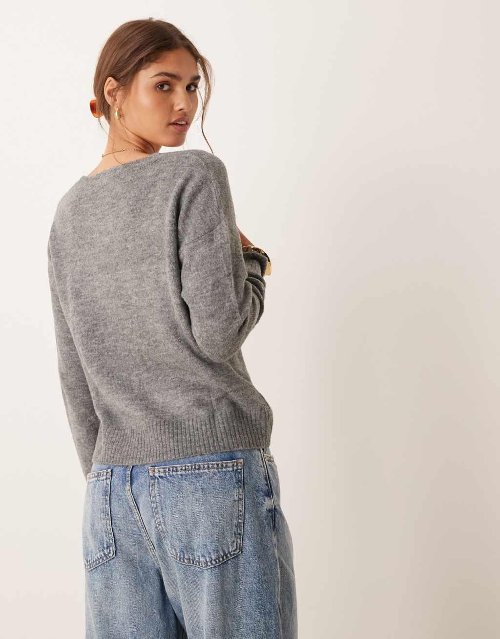 JDY v-neck sweater in dark gray Product Image