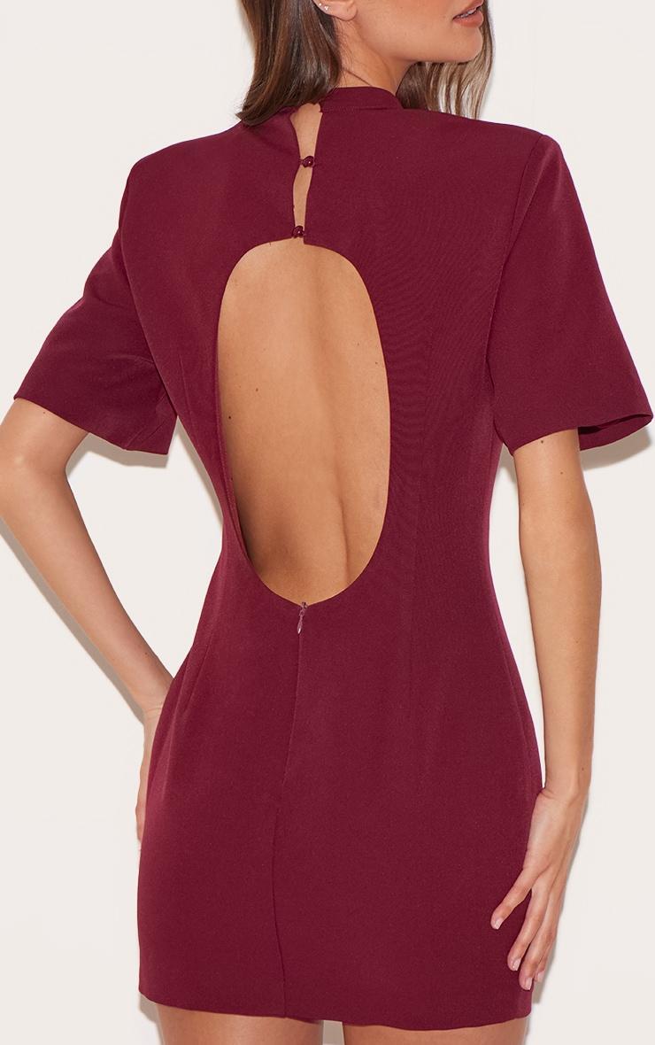  Wine Woven Cinched Backless Mini Dress Product Image