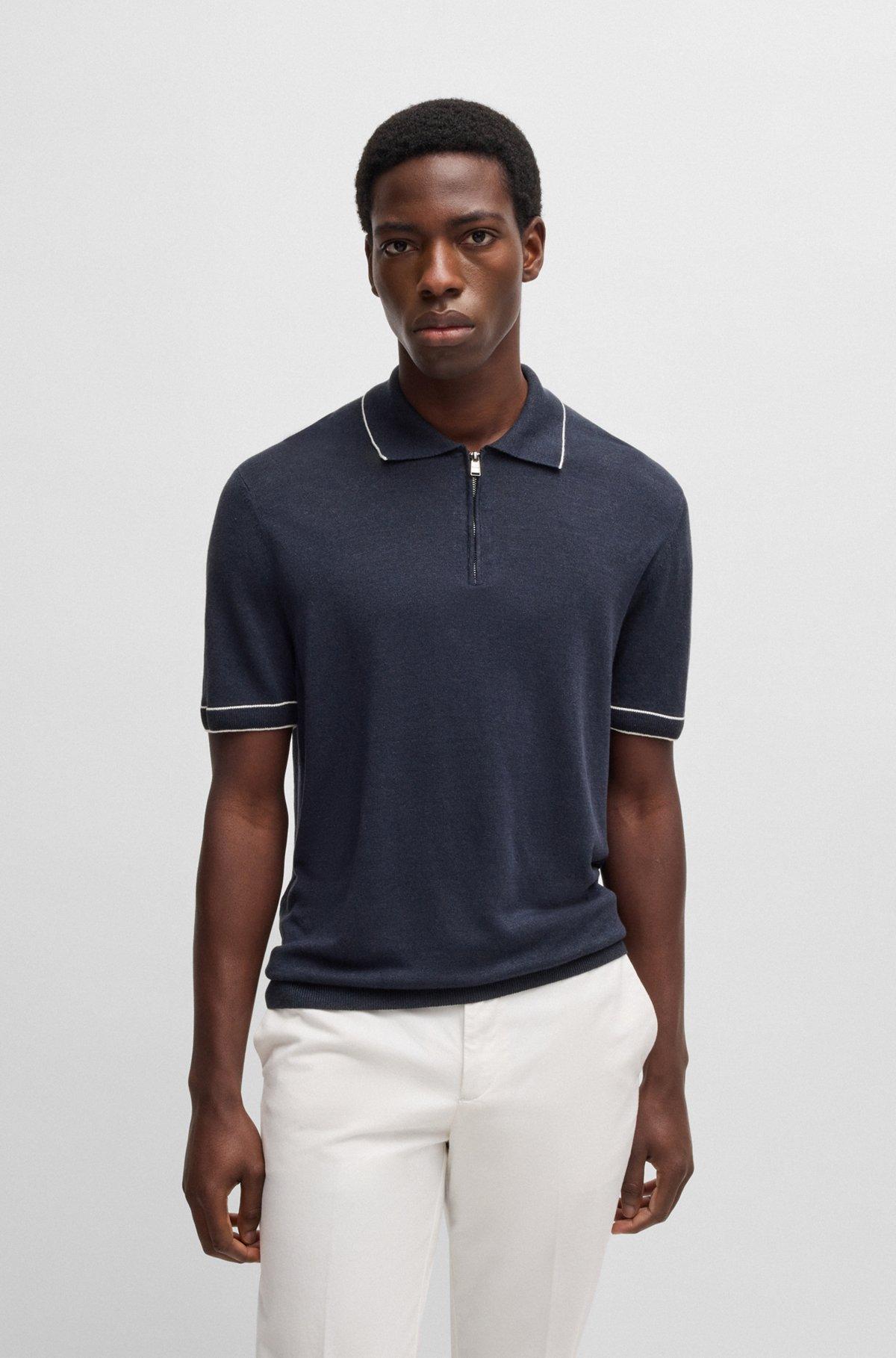 Linen-blend sweater with zip placket Product Image