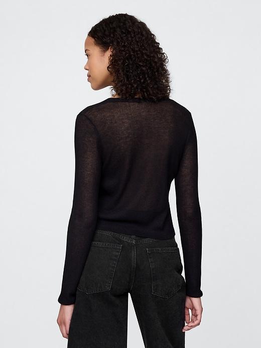 Sheer Rib Cropped Tie-Front Cardigan Product Image