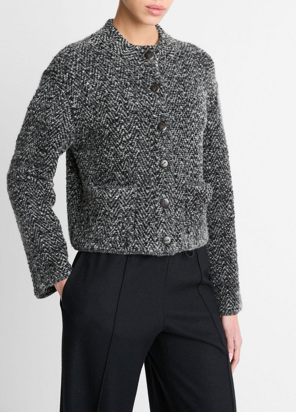Womens Herringbone Wool-Blend Cardigan Jacket, Black/off White Combo, Size XXS Vince Product Image