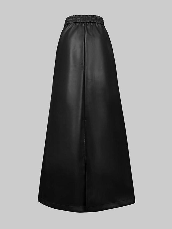 A-Line Loose Belted Solid Color Skirts Bottoms Product Image