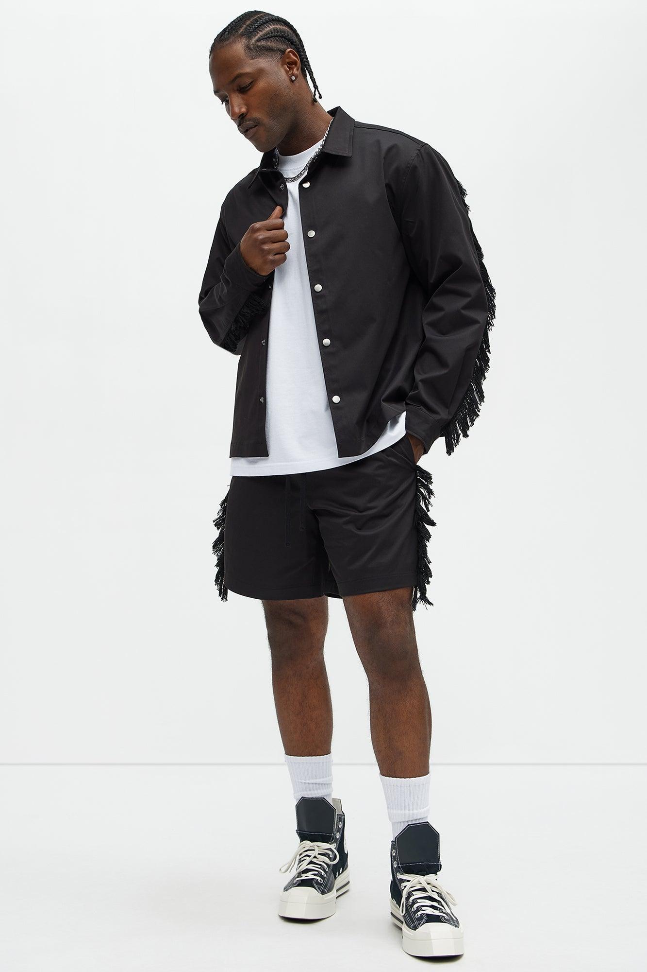 Nowhere Frayed Button Up Shirt - Black Product Image