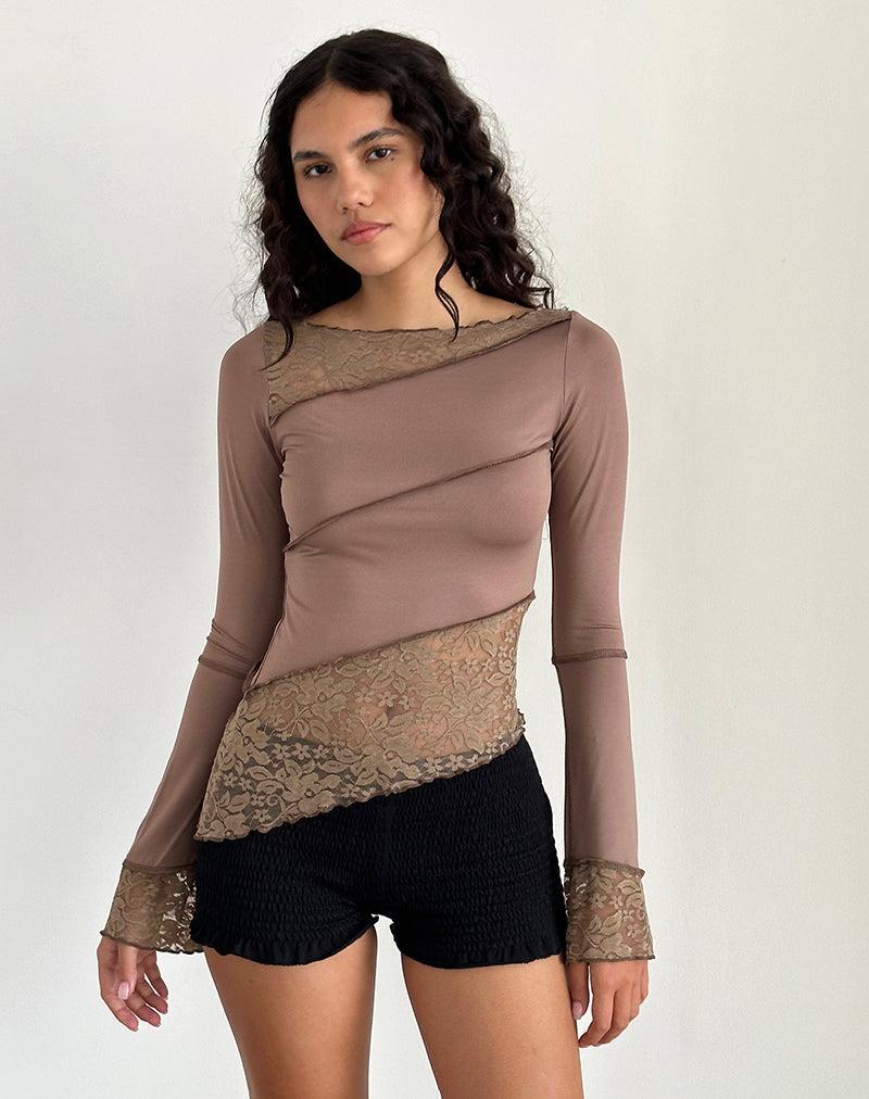 Lucca Long Sleeve Top in Slinky Lace Mocha Female Product Image