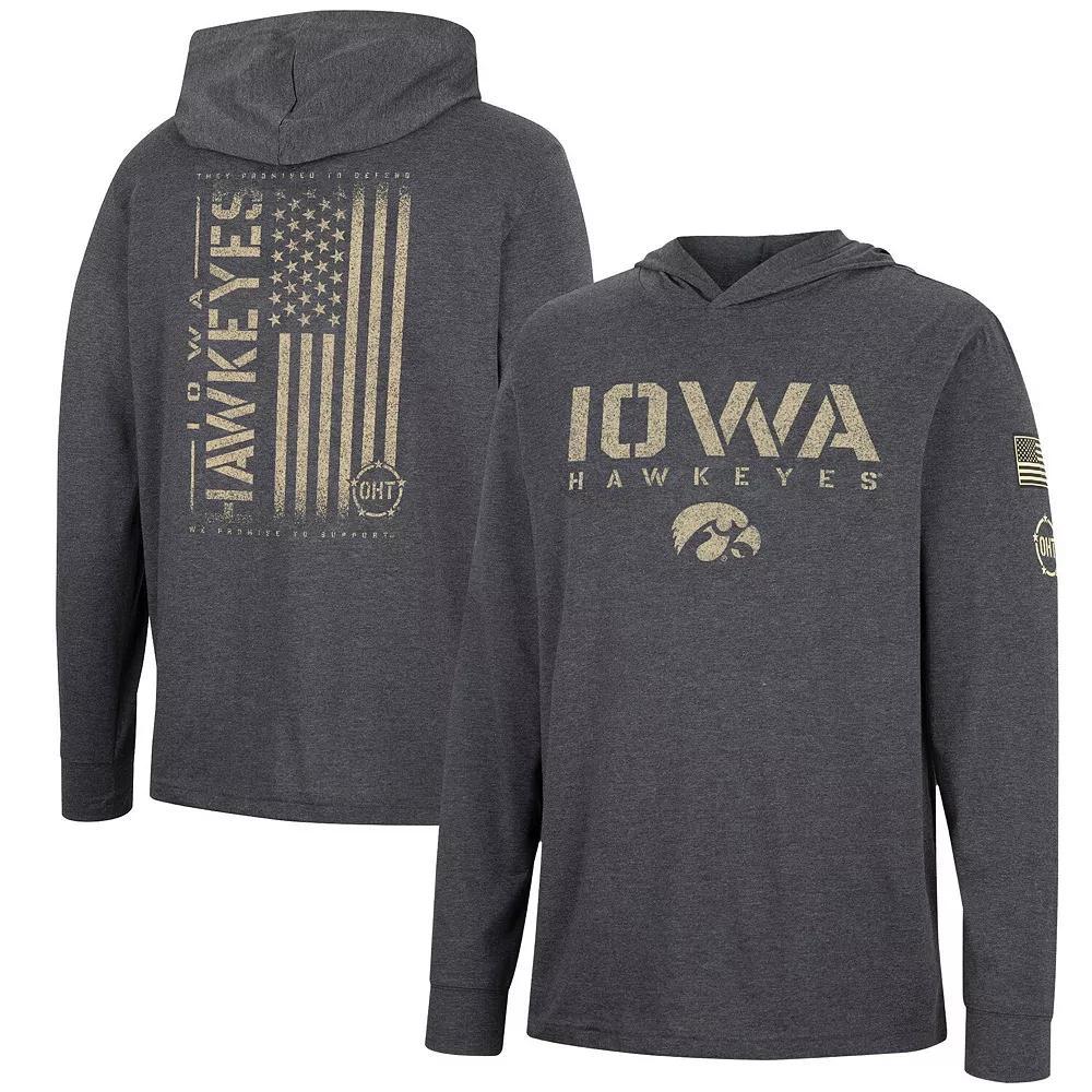 Men's Colosseum Charcoal Iowa Hawkeyes Team OHT Military Appreciation Hoodie Long Sleeve T-Shirt, Size: XL, Black Product Image