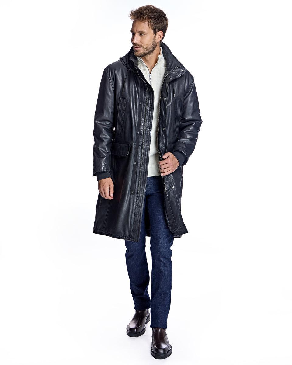 Men's Hooded Leather Coat Product Image