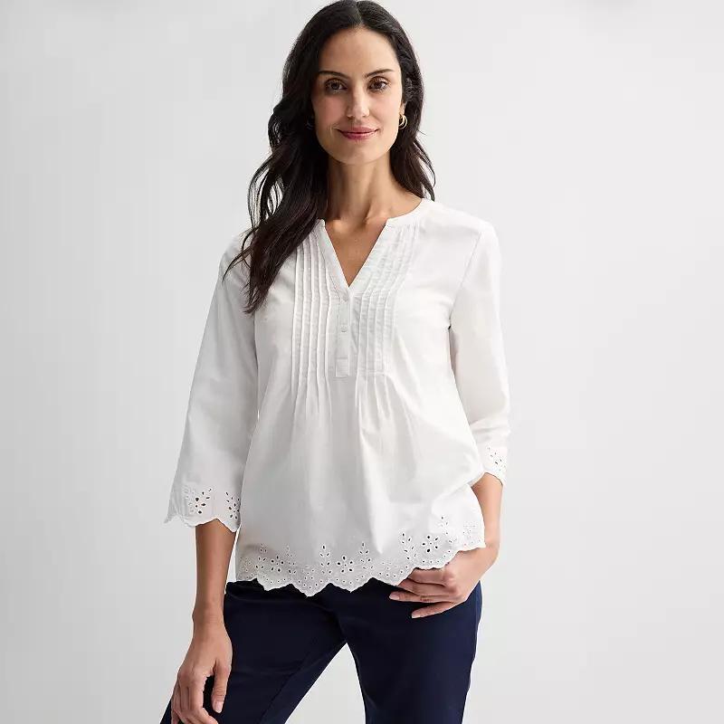 Women's Croft & Barrow® Eyelet Pleat Top, Size: Large, Bright White Product Image