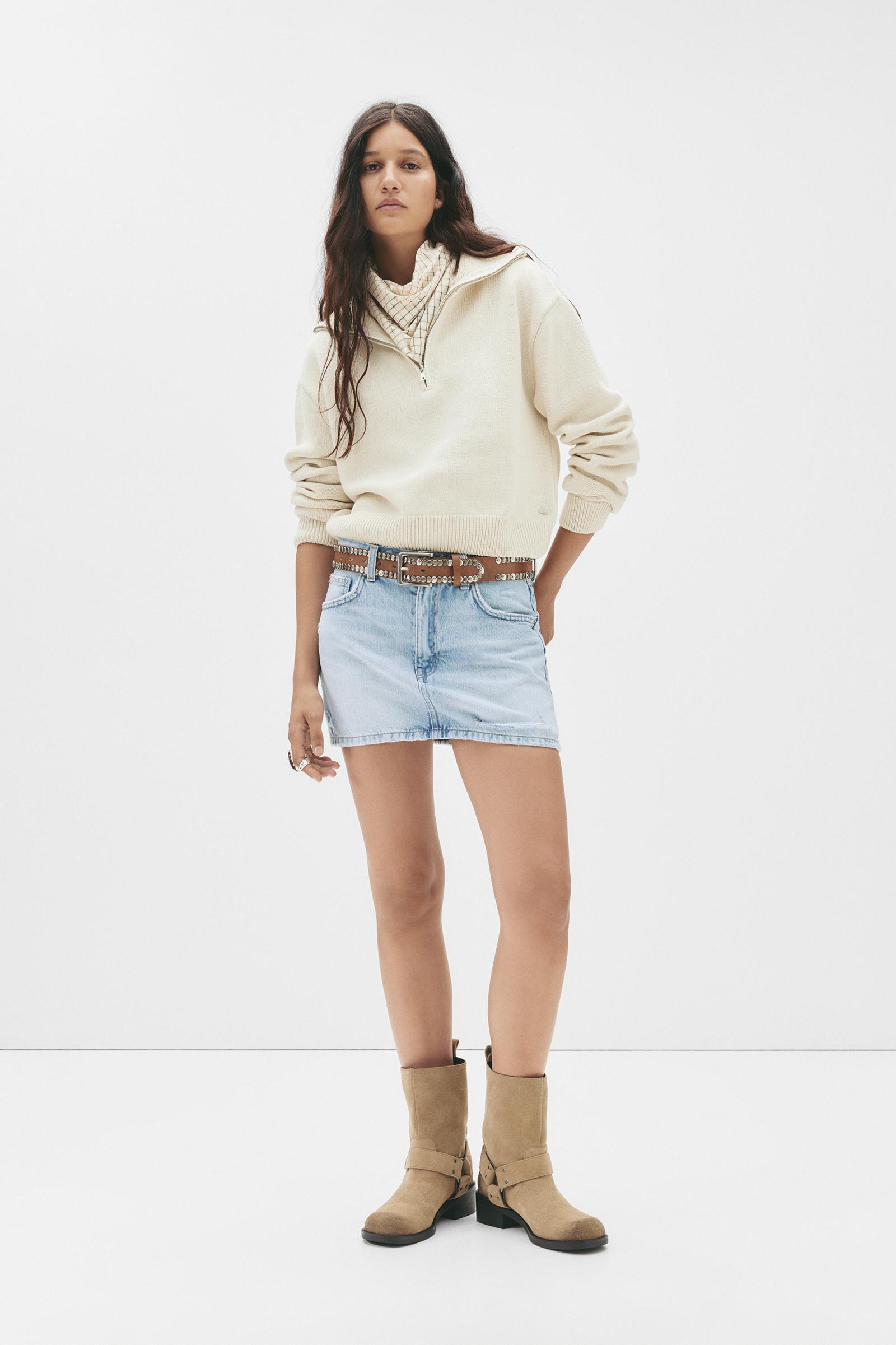 Ripped denim mini skirt Product Image