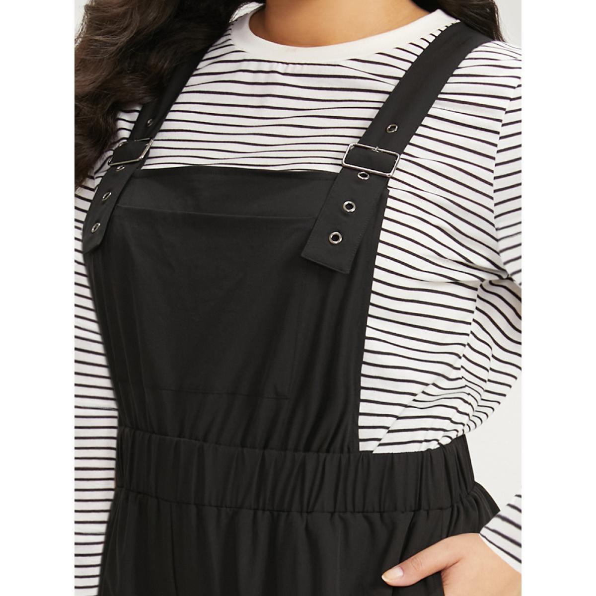 Plus Size Black Solid Pocket Back Crisscross Elastic Waist Jumpsuit Women Casual Sleeveless Spaghetti Strap Dailywear Loose Jumpsuits BloomChic 26/4X Product Image