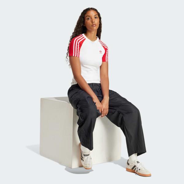 adidas Adicolor 3-Stripes Raglan Slim Tee Glow Pink L Womens Product Image
