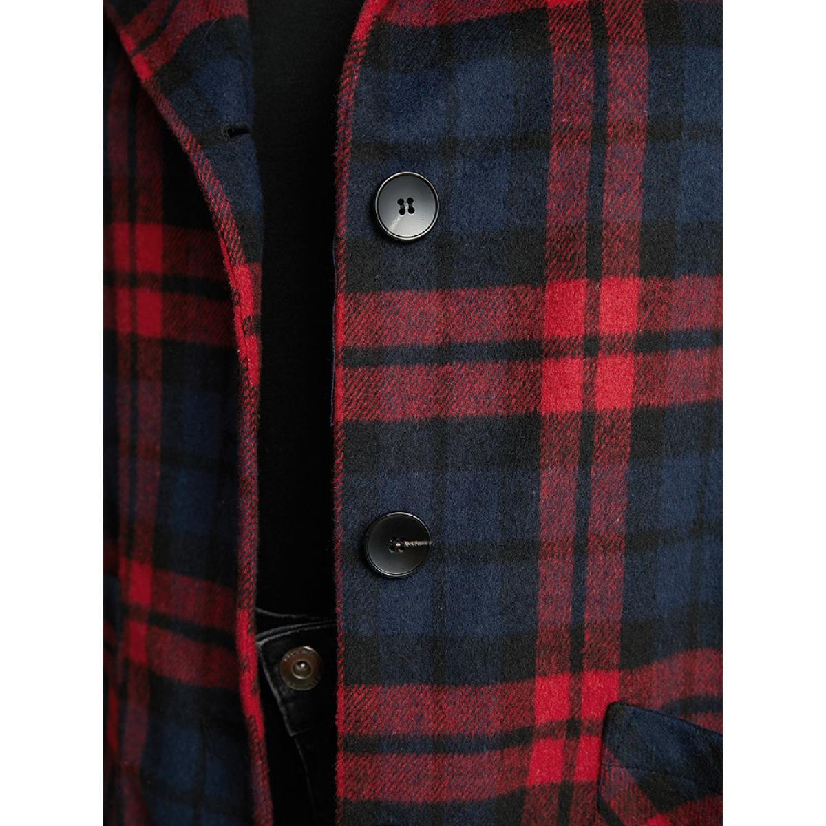 Plus Size Plaid Button Through Pocket Hooded Coat Women Indigo Casual Contrast Ladies Everyday Winter Coats BloomChic 12/L Product Image