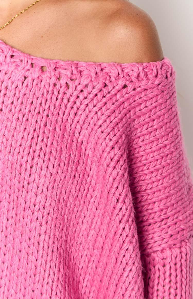 Delvey Hot Pink Chunky Knit Sweater Product Image