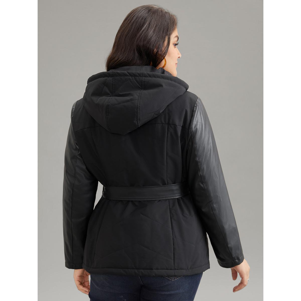 Plus Size Women Dailywear Plain Zipper No stretch 28/5X Pocket Belt Casual Cotton Jackets BloomChic Product Image