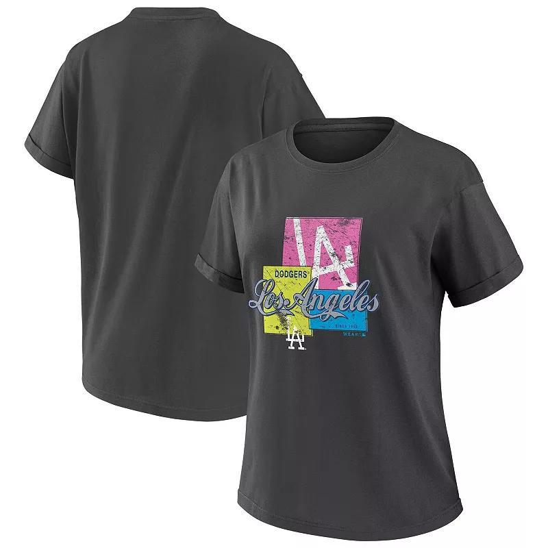Women's WEAR by Erin Andrews Charcoal Los Angeles Dodgers Domestic Box Color Boyfriend T-Shirt, Size: Large Product Image