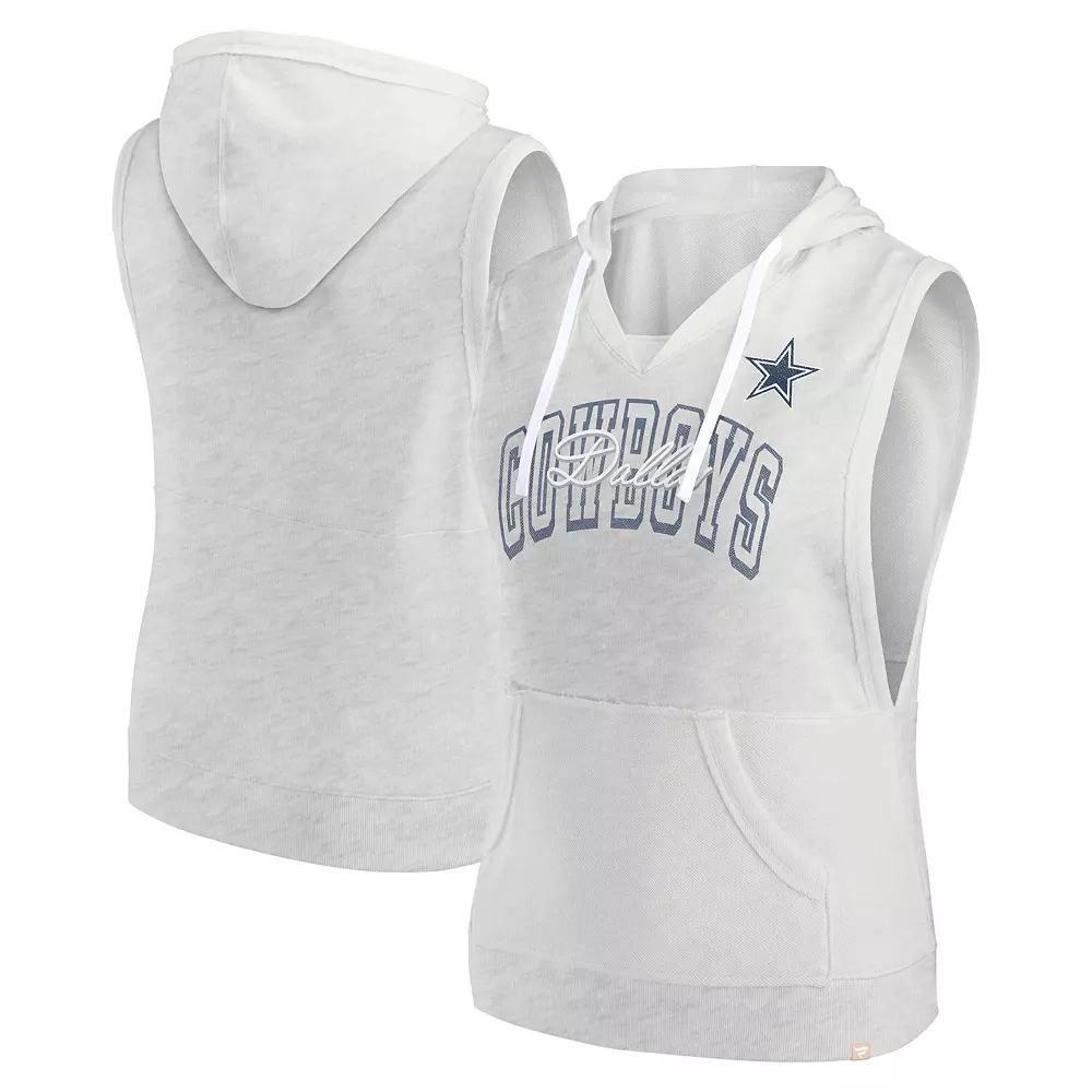Women's Fanatics Branded Oatmeal Dallas Cowboys Lounge Script Sleeveless V-Neck Pullover Hoodie, Size: XS, Team Product Image