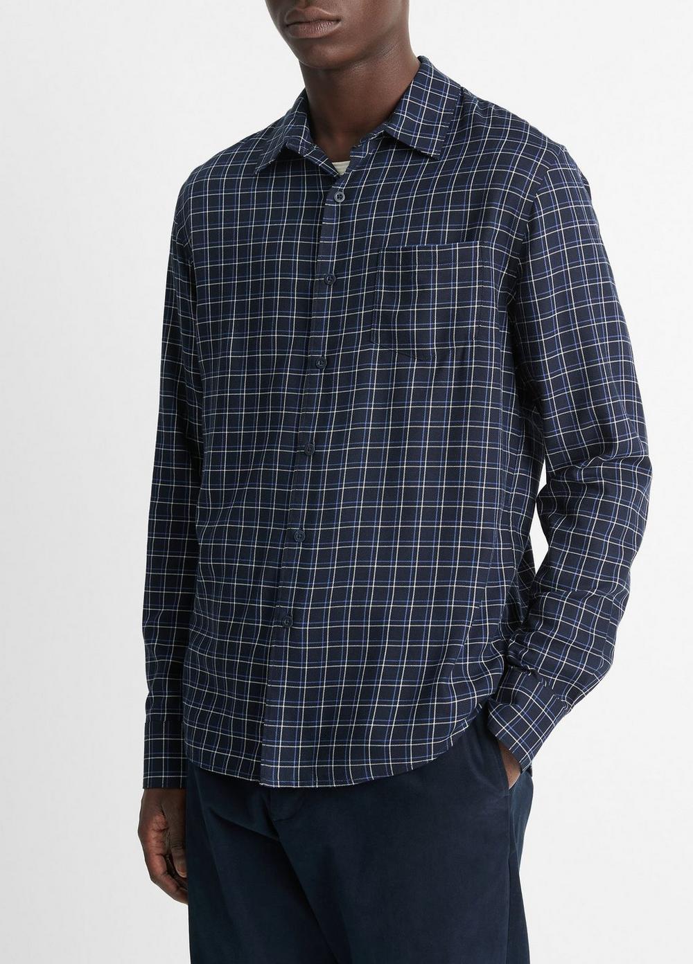 Mens Ynez Plaid Cotton-Blend Shirt, Coastal Blue/faded Cobalt, Size XL Vince Product Image