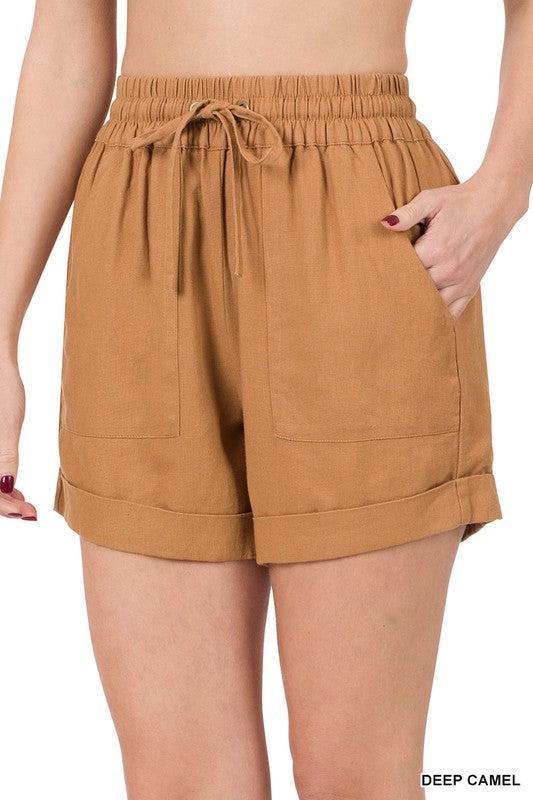 Linen Drawstring-Waist Shorts with Pockets Product Image