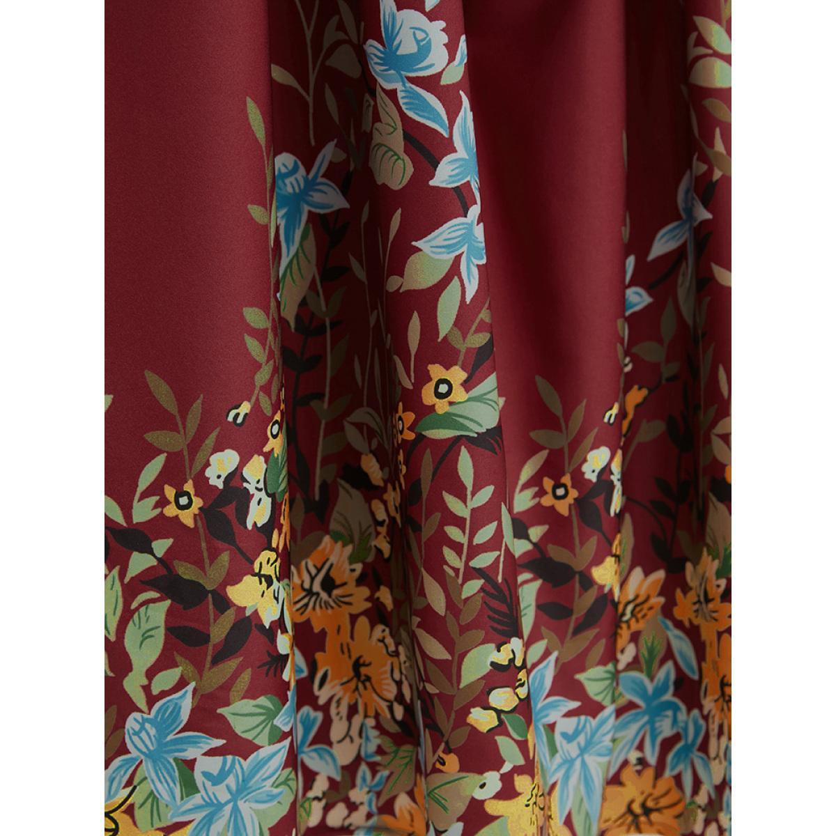 Floral Belt Boho Plus Size Women Vacation Dress Bohemian Print Scarlet Printed Lantern Sleeve Long Sleeve V Neck Dailywear Midi Dress Dresses BloomChic Product Image