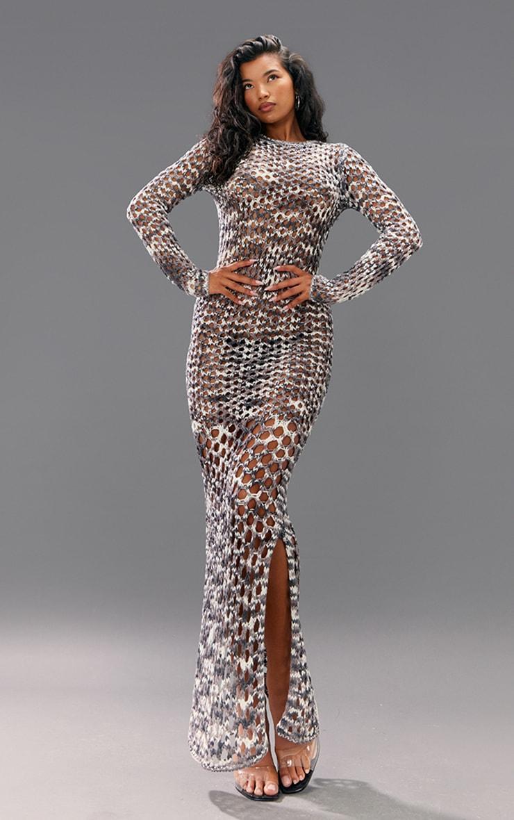 Charcoal Twist Marl Knit Open Back Maxi Dress Product Image