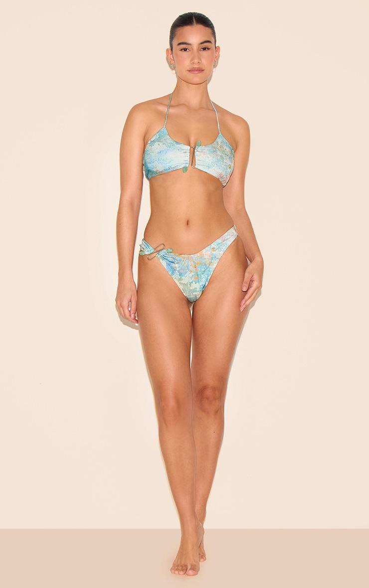 Green Mottled Print Brazilian Silver Trim Bikini Bottom Product Image