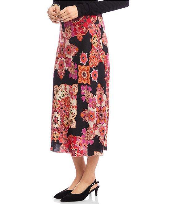 Karen Kane Petite Size Medallion Floral Pull-On Midi Skirt Product Image