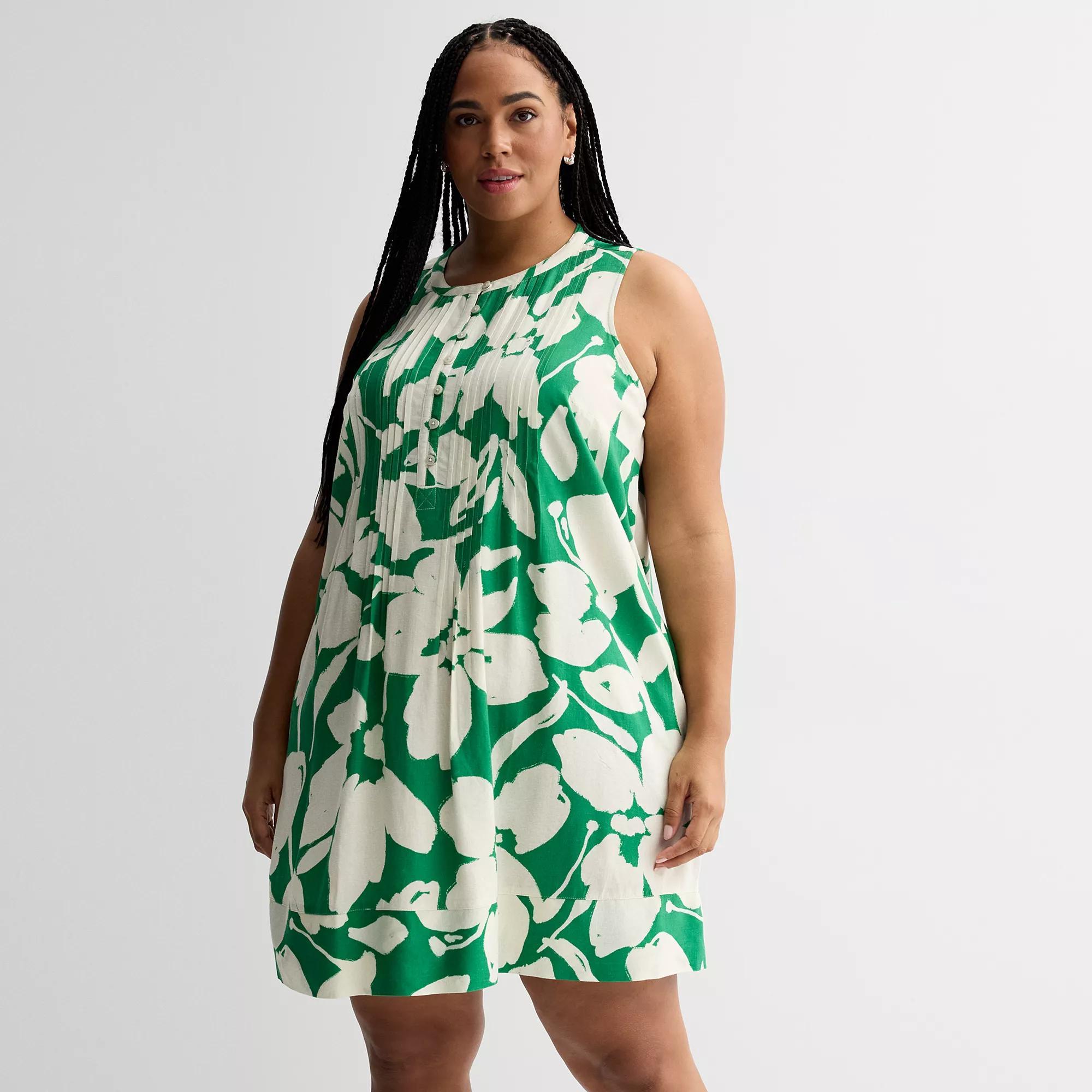 Plus Size Sonoma Goods For Life Pintuck Dress, Womens Black Triangle Geo Product Image