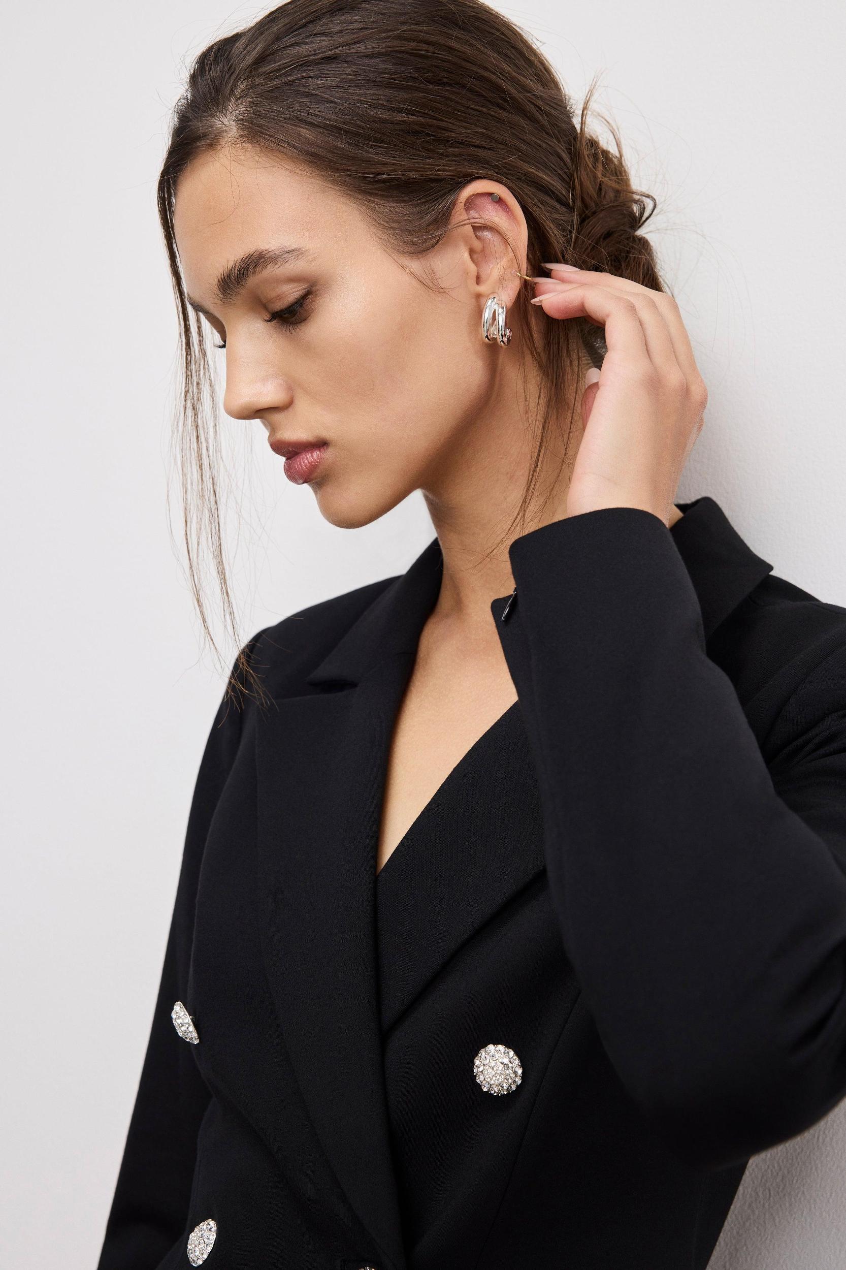 PONTE DOUBLE BREASTED BLAZER | BLACK001 Product Image
