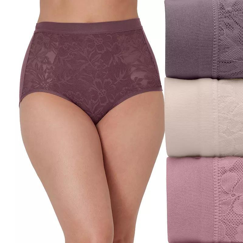 Bali Breathe Cotton Modal 3-Pack Lace High Rise Briefs DFCLB3, Women's, Size: 9, Brown White Brown Product Image