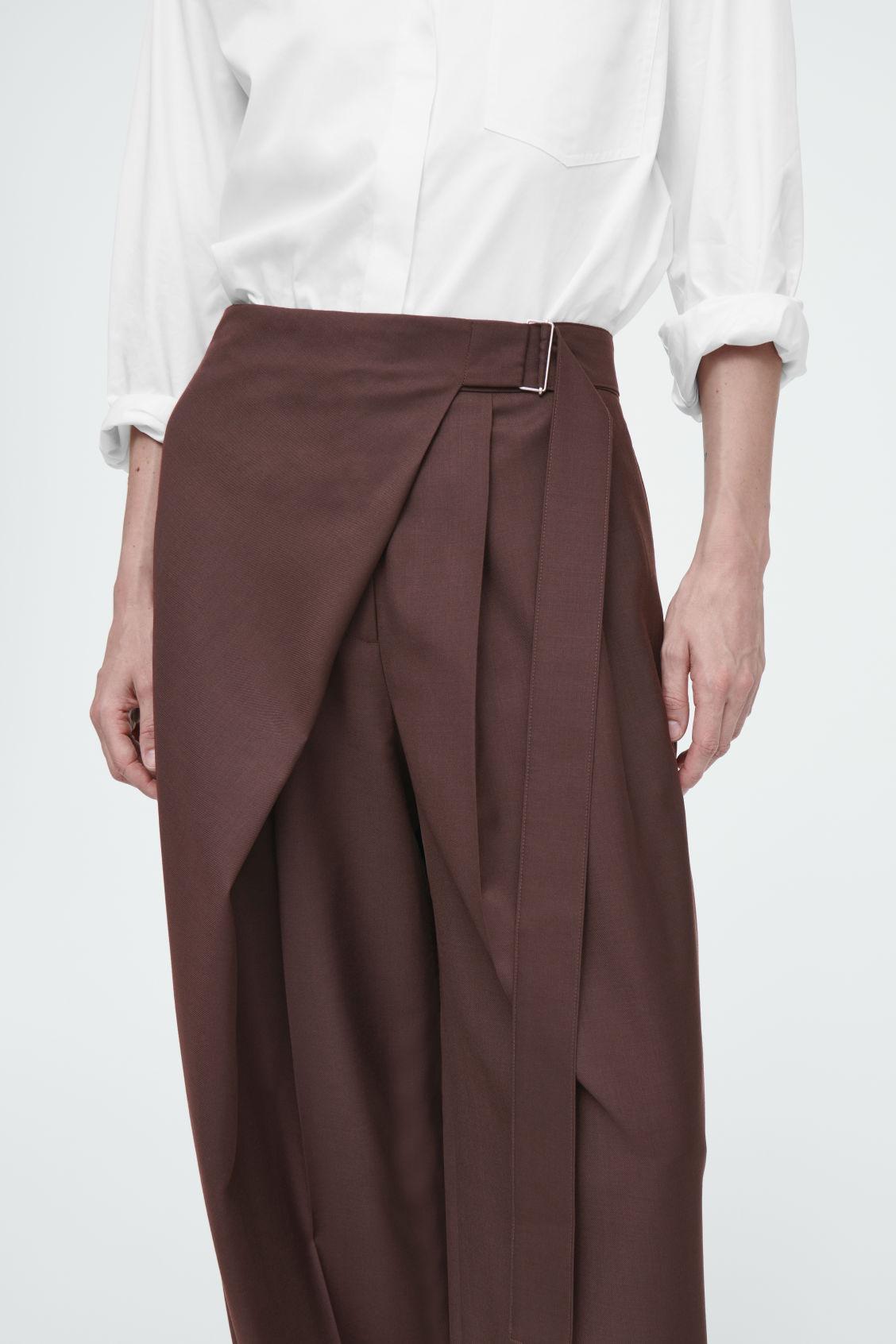 RELAXED BELTED WRAP-FRONT WOOL PANTS Product Image
