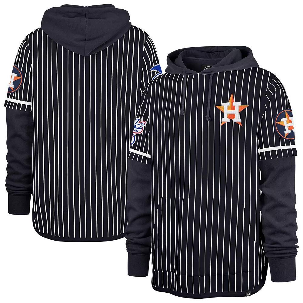 Men's '47  Navy Houston Astros Pinstripe Double Header Pullover Hoodie, Size: Small, Blue Product Image