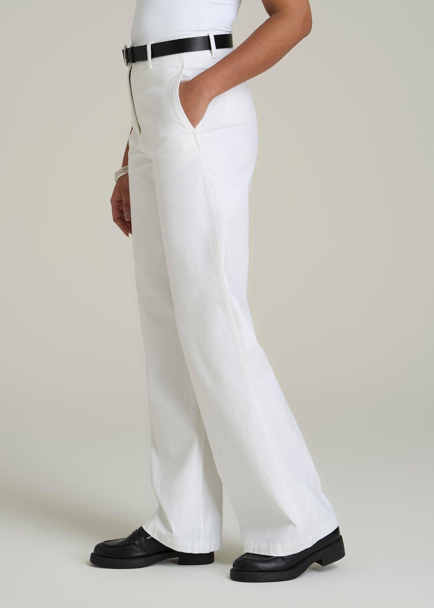 High-Rise Wide-Leg Flat-Front Chino Pants for Tall Women in White Product Image