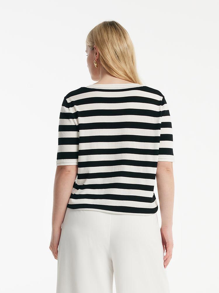 Round Neck Striped Knitted Women Top Product Image