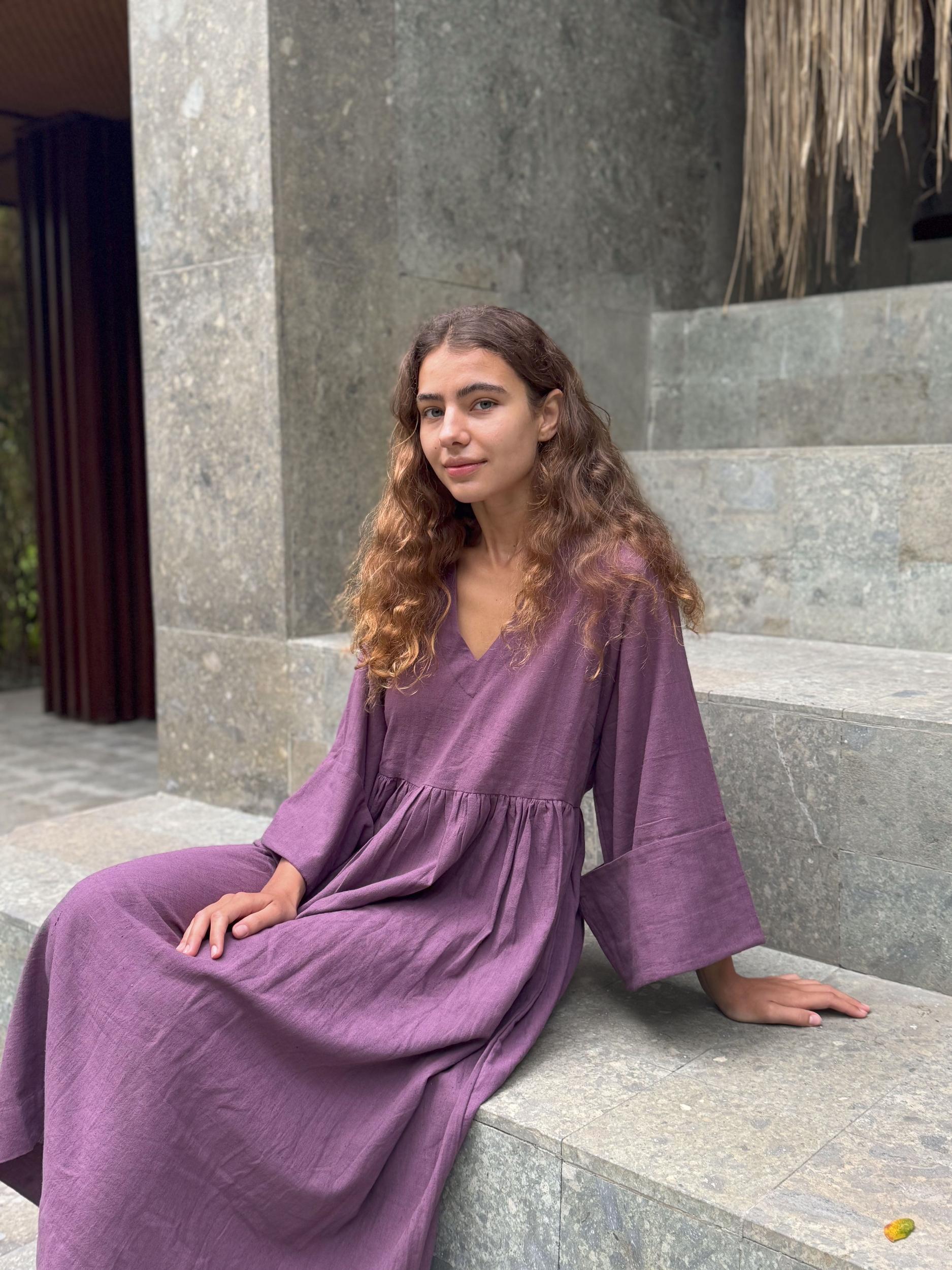 Purple Gathered Dress Product Image