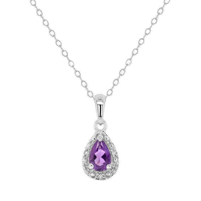 Celebration Gems Sterling Silver Pear Shaped Diamond Accent Frame Pendant Necklace, Womens Purple Product Image