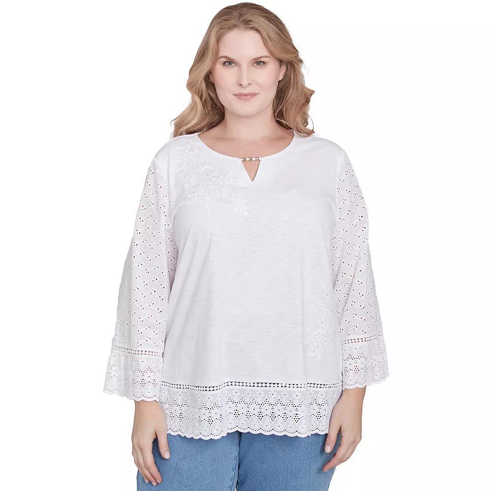 Plus Size Alfred Dunner Floral Embroidered Eyelet Trim Top, Women's, Size: 1XL, White Product Image