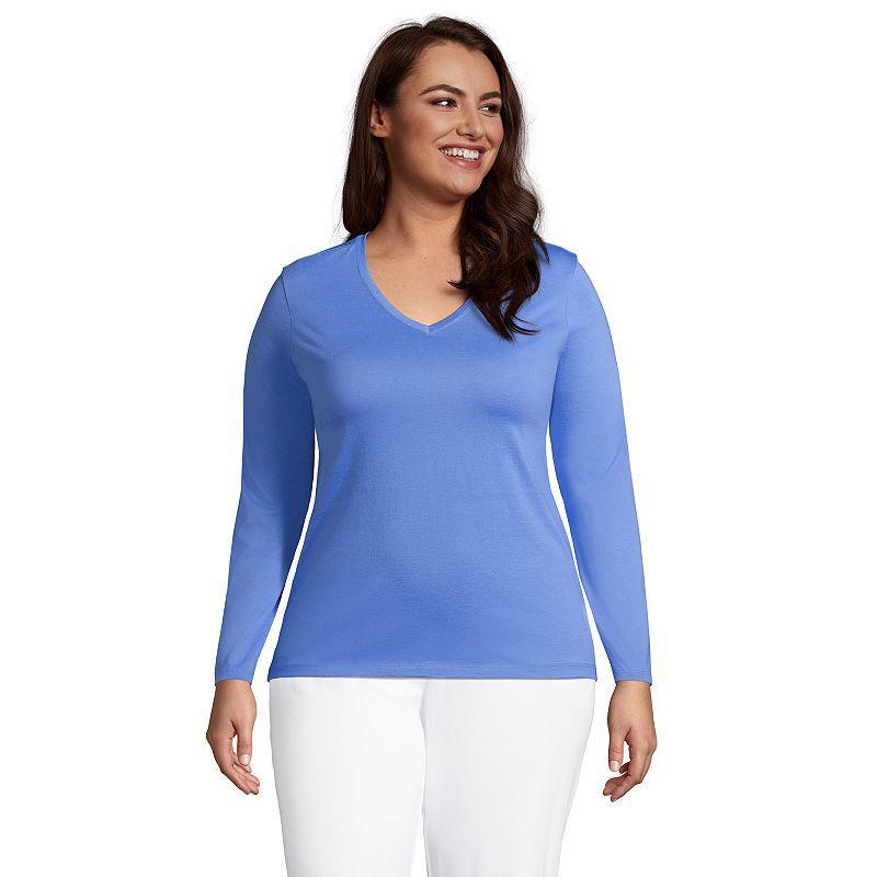 Plus Size Lands' End Long Sleeve Relaxed-Fit Supima Cotton V-Neck Tee, Women's, Size: 3XL, Black Product Image