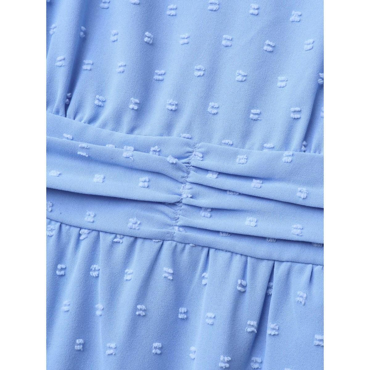 Plus Size Textured Lace Sleeve Stretchy Waist Midi Dress Skyblue Women Elegant Woven ribbon&lace trim Square Neck Short sleeve Curvy BloomChic 28/5X Product Image