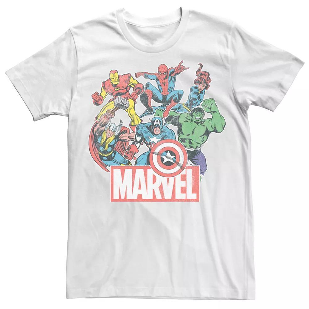 Men's Marvel Retro Avengers Logo Group Shot Tee, Size: Small, White Product Image