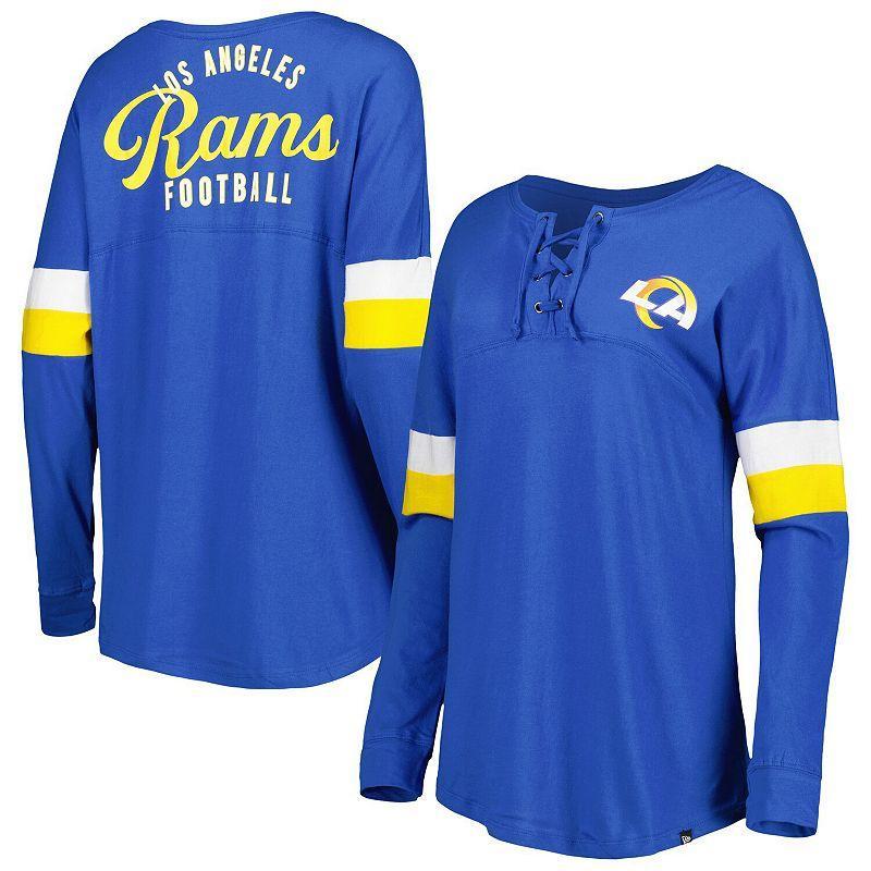 Women's New Era  Royal Los Angeles Rams Athletic Varsity Lightweight Lace-Up Long Sleeve T-Shirt, Size: Medium, Blue Product Image