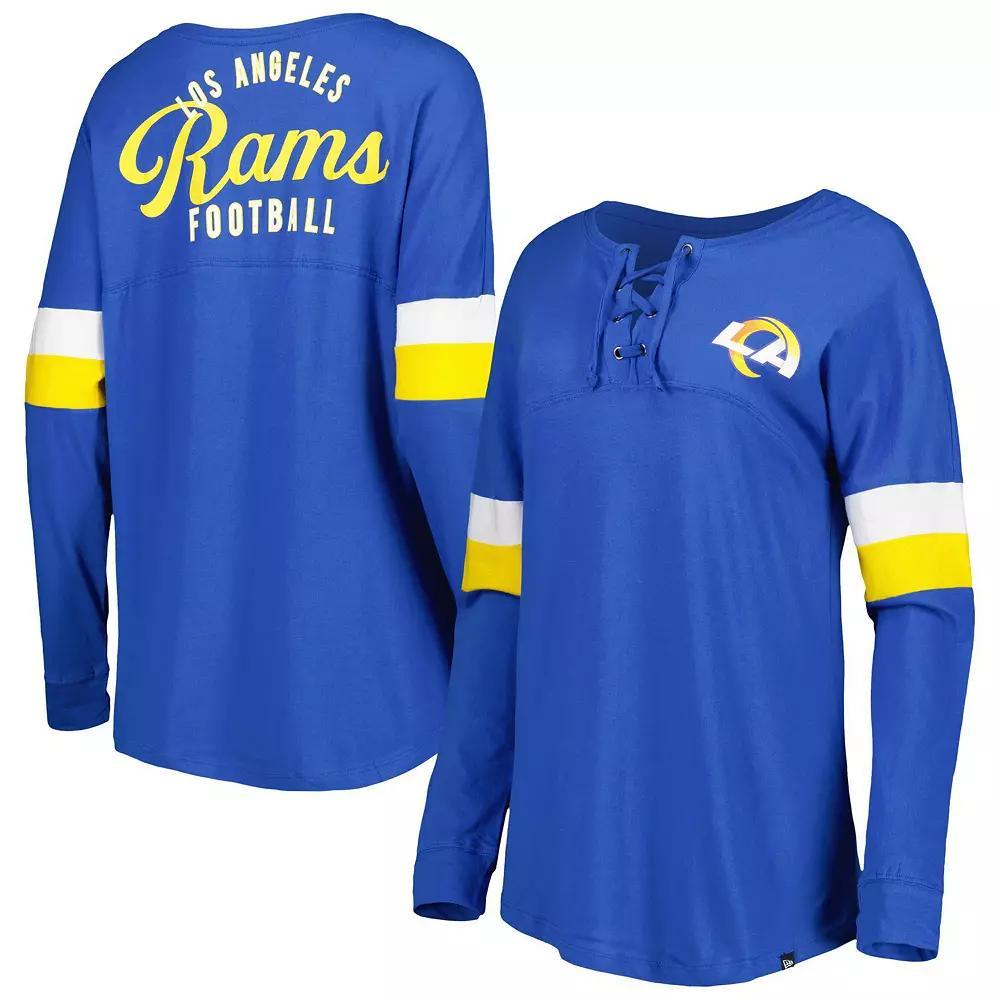 Women's New Era  Royal Los Angeles Rams Athletic Varsity Lightweight Lace-Up Long Sleeve T-Shirt, Size: Medium, Blue Product Image