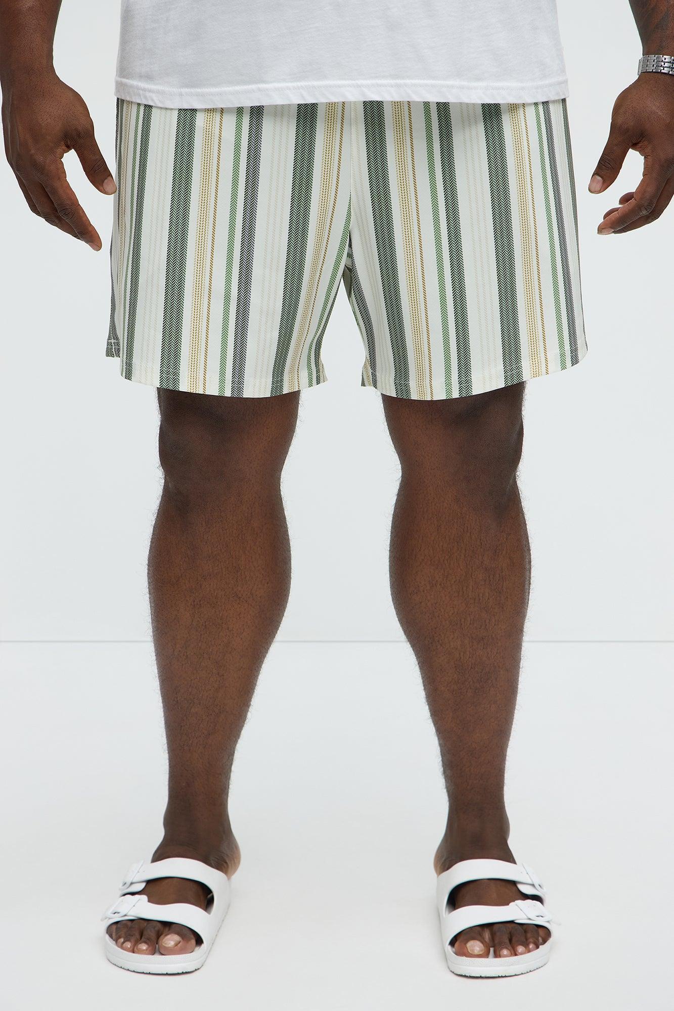 Herringbone Printed Swim Mid Trunk - Green/combo Product Image