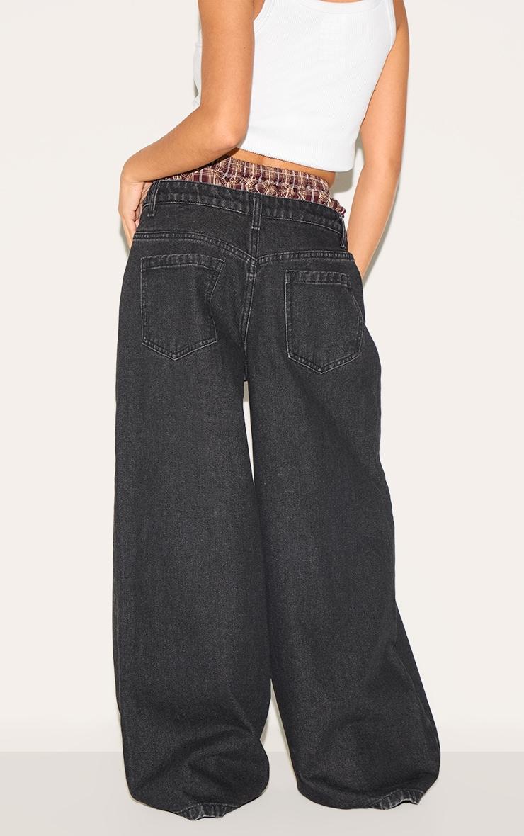 Petite Black Denim Double Layered Boxer Boyfriend Jeans Product Image