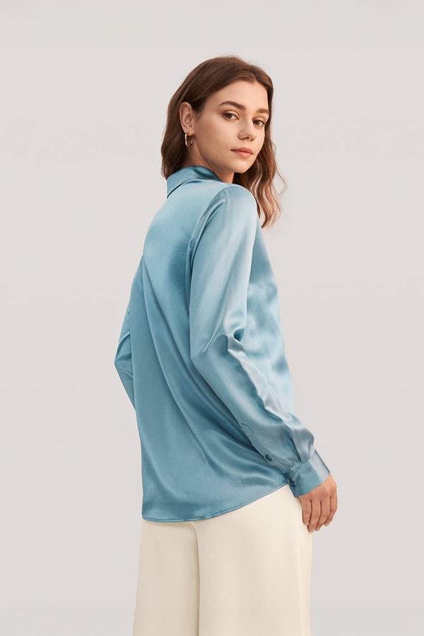 Basic Concealed Placket Silk Shirt Product Image
