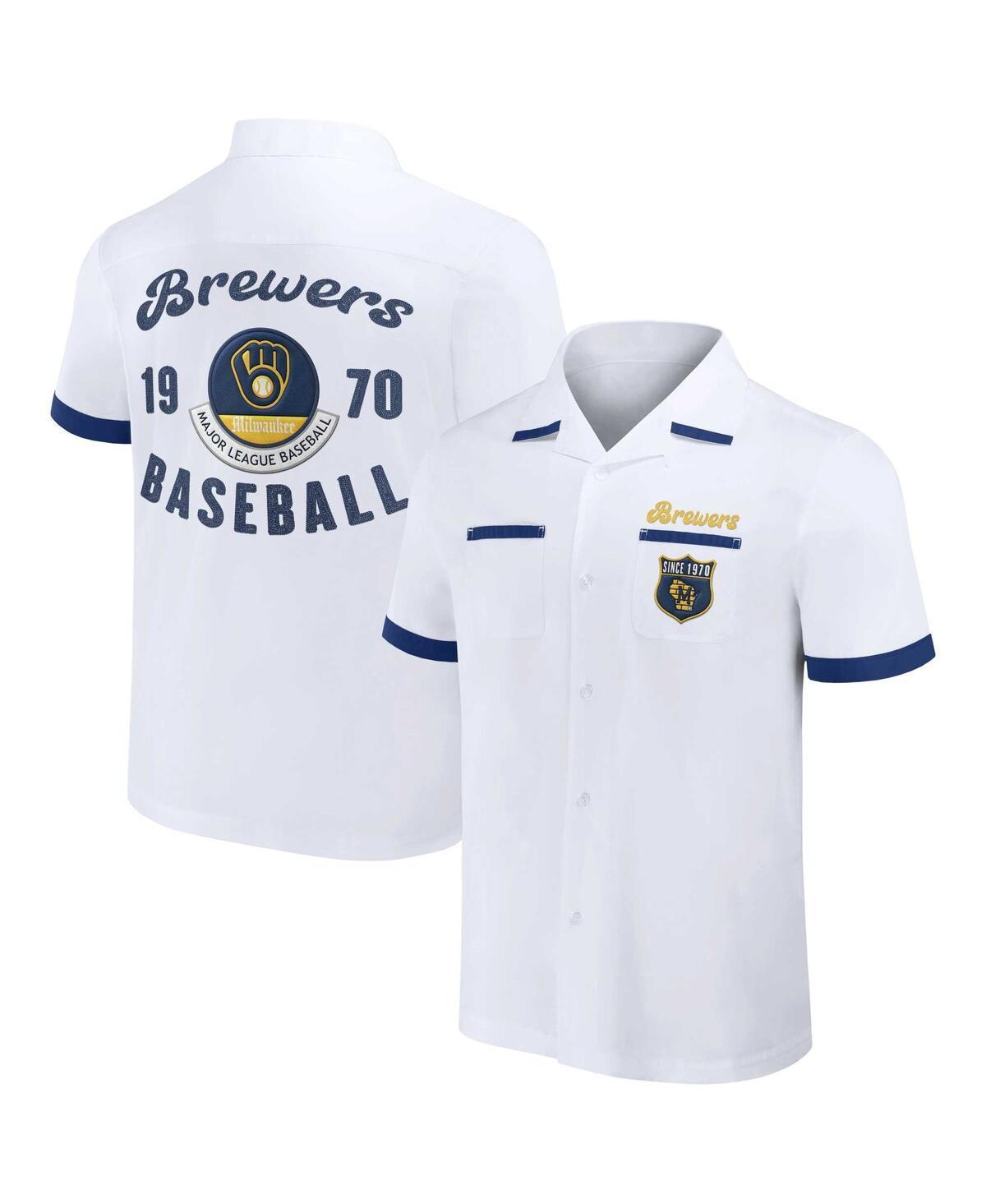 Men's Darius Rucker Collection by Fanatics  White Milwaukee Brewers Bowling Button-Up Shirt, Size: Small Product Image