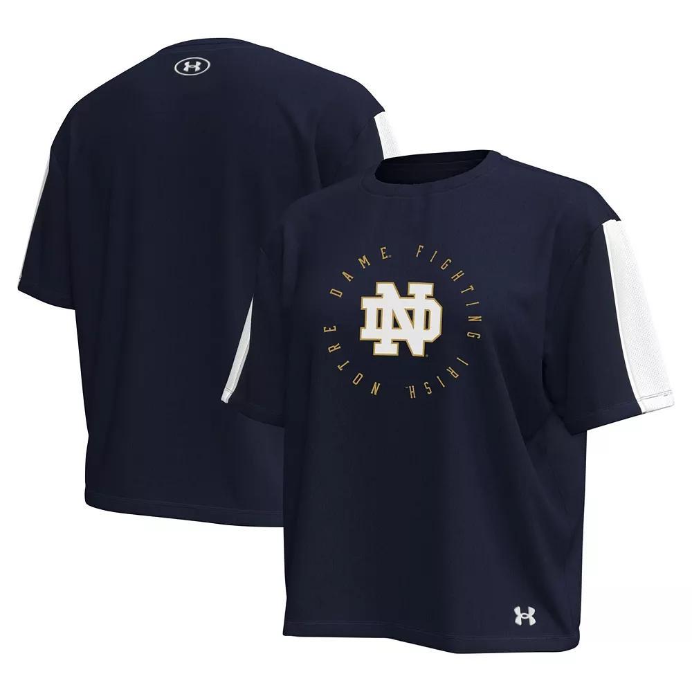 Women's Under Armour Navy Notre Dame Fighting Irish Challenger Waist Length Boxy Oversized T-Shirt, Size: Large, Blue Product Image