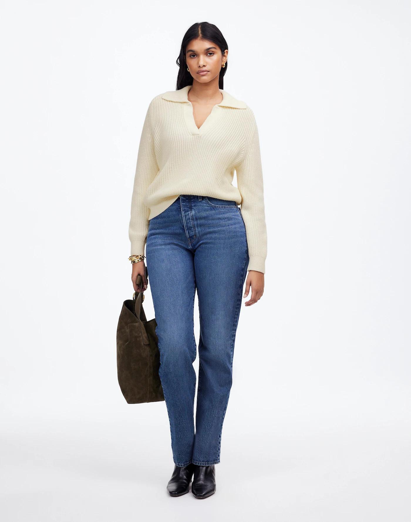Shaker-Stitch Johnny Collar Sweater Product Image